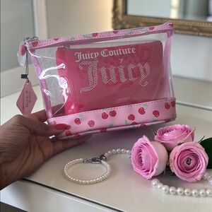 Juicy Couture Pink Clear Cherry Cosmetic Pouch Set